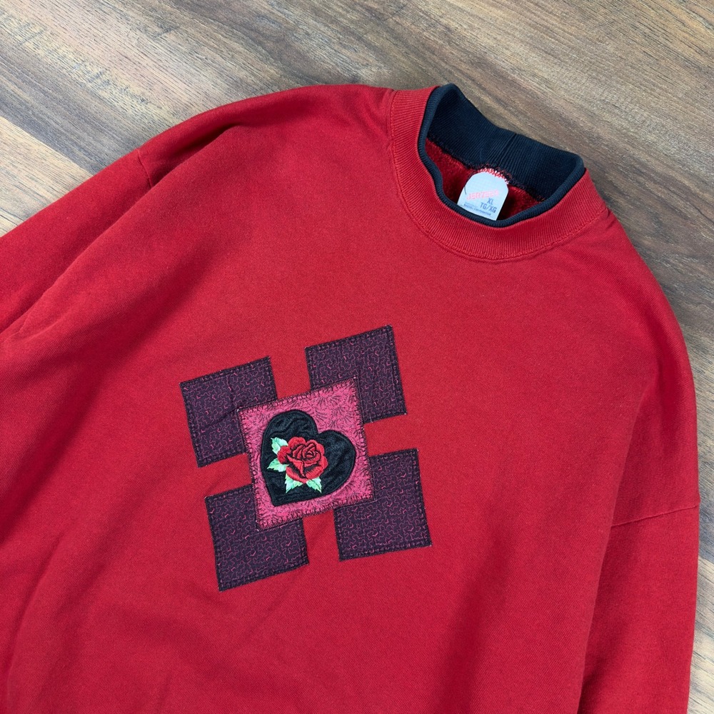 Vintage Jerzees Red Heart Rose Graphic Crewneck Sweatshirt Mens XL XL/TG